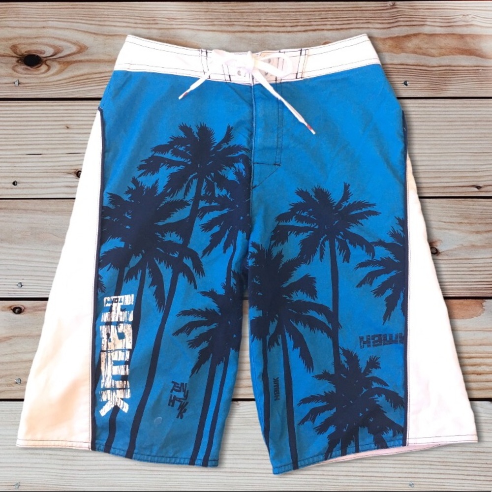 TONY HAWK Blue And White Palm Tree Swim Trunks